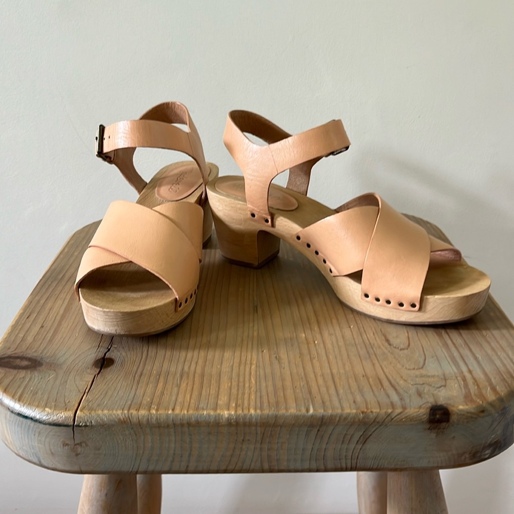 MADEWELL Tan Leather & Wooden Clog Style Sandals